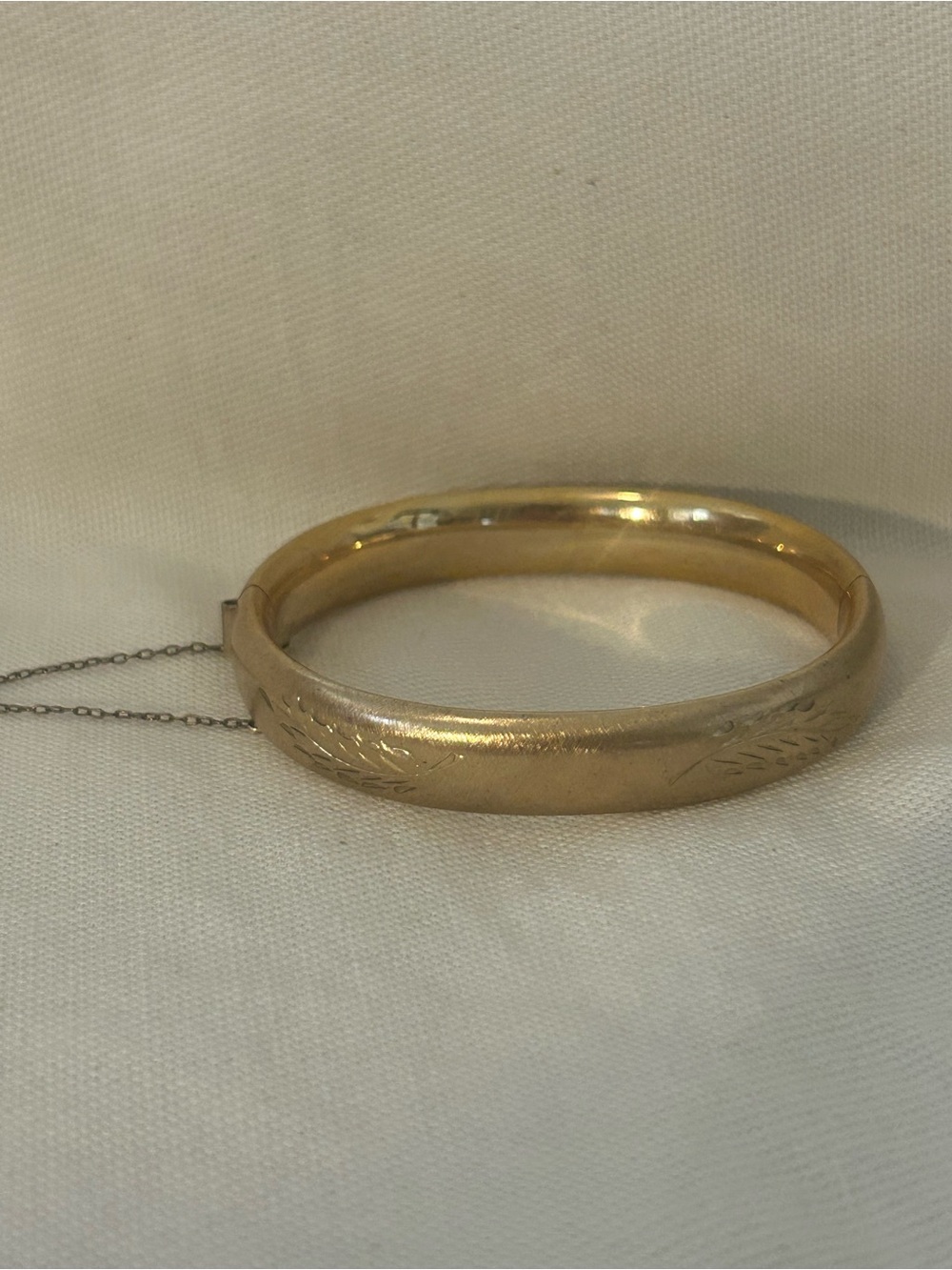Vintage Gold-Filled Bangle 1/20 12K 7 " Etched Brushed Metal Hinged Floral